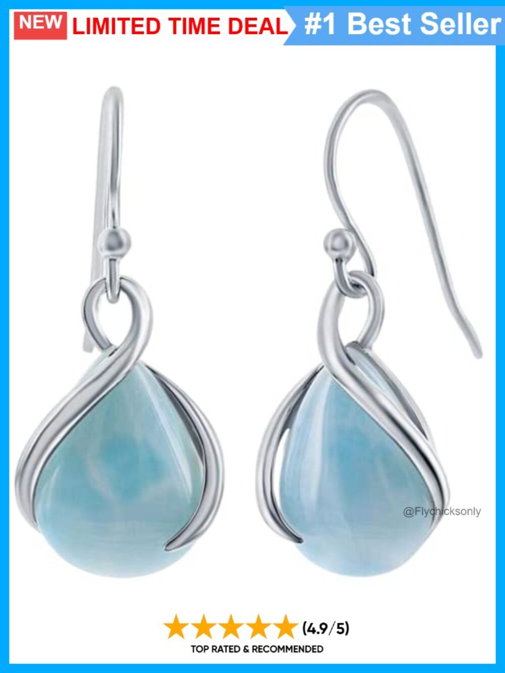 Larimar Teardrop Dangle Earrings 925 Sterling Silver French Wire